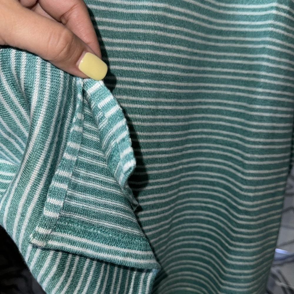 LL Bean- NWOT Teal & White Stripe Linen Blend Short Sleeve Top Size Small - Picture 7 of 8